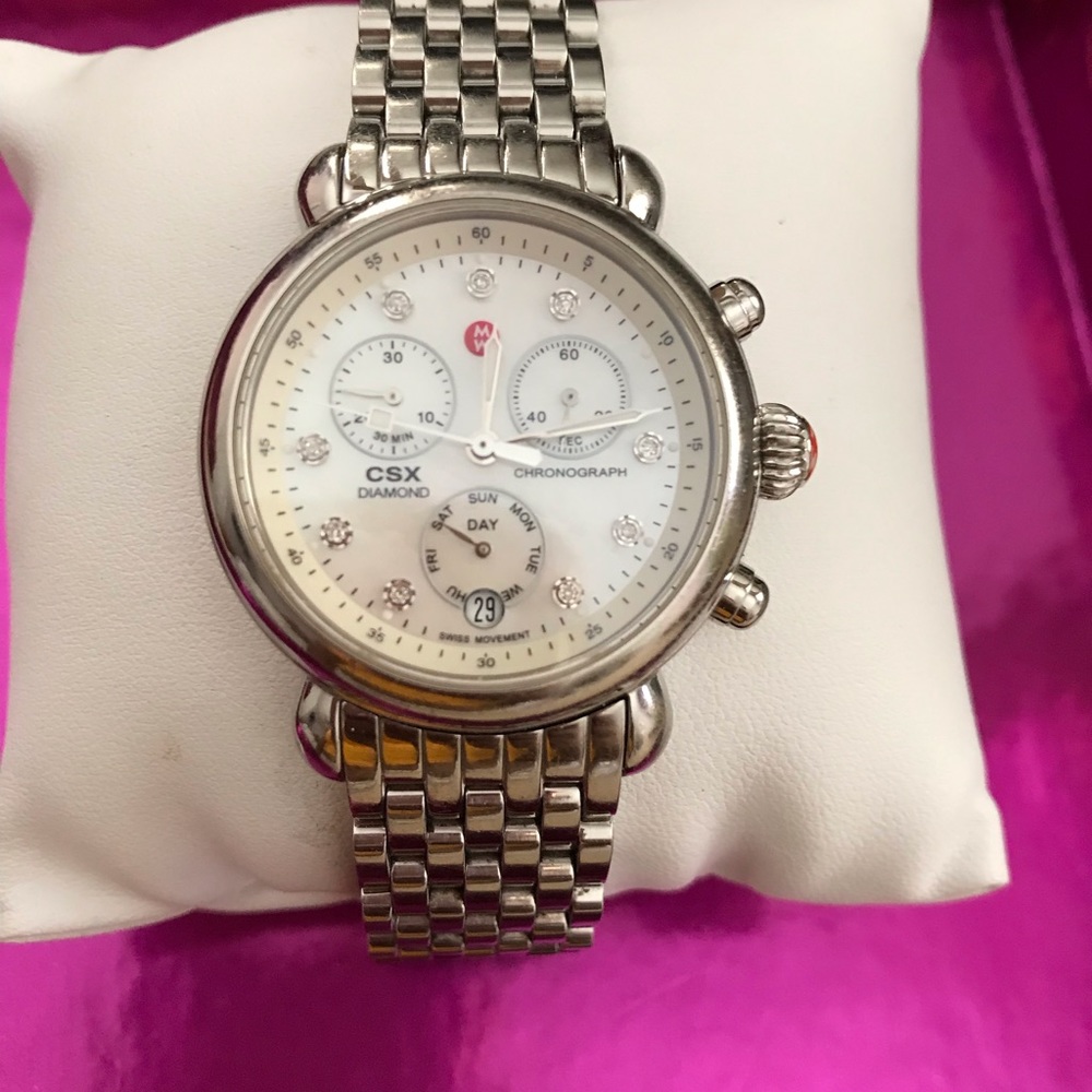 Stylish Michele signature diamond watch